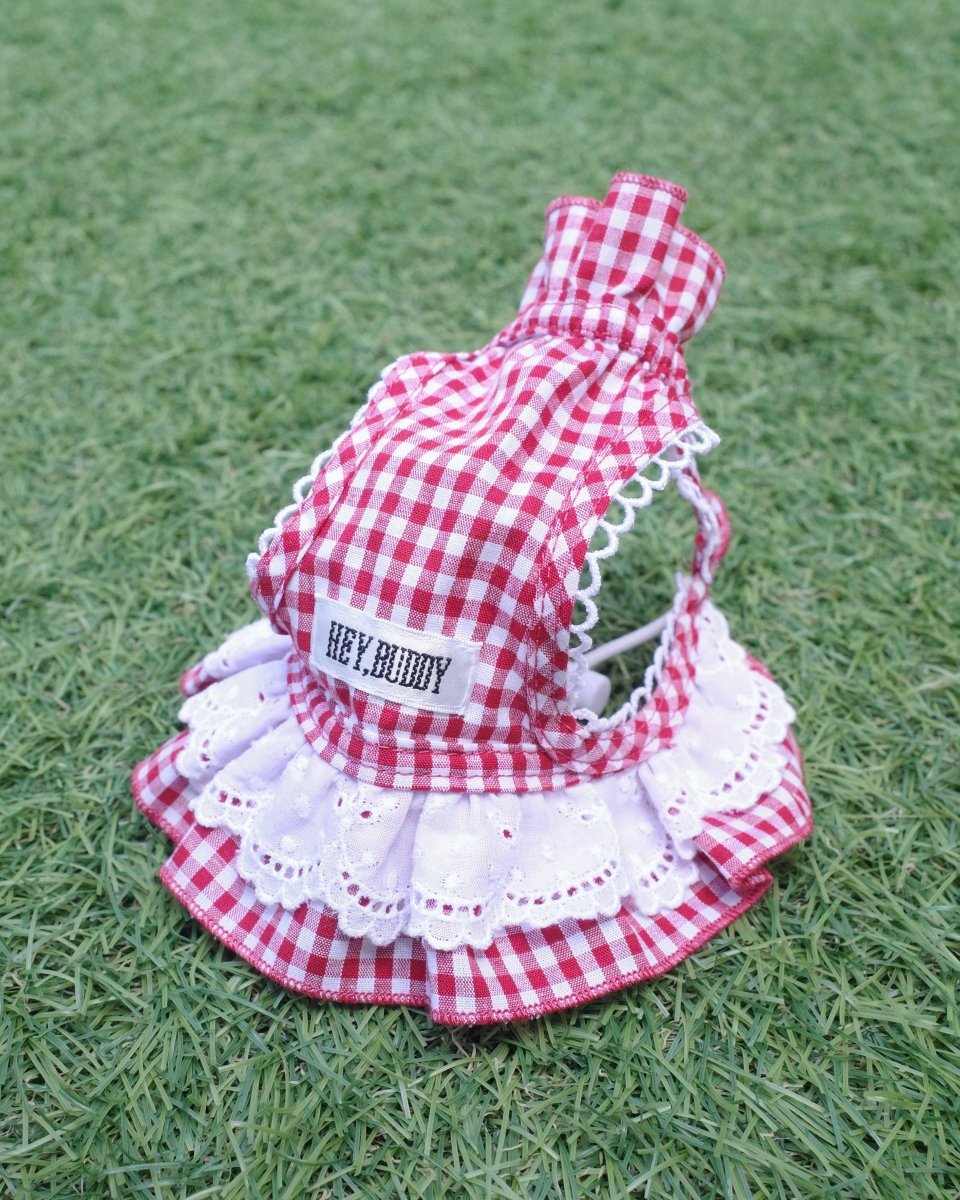 gingham check lace bonnet - HEY,BUDDY