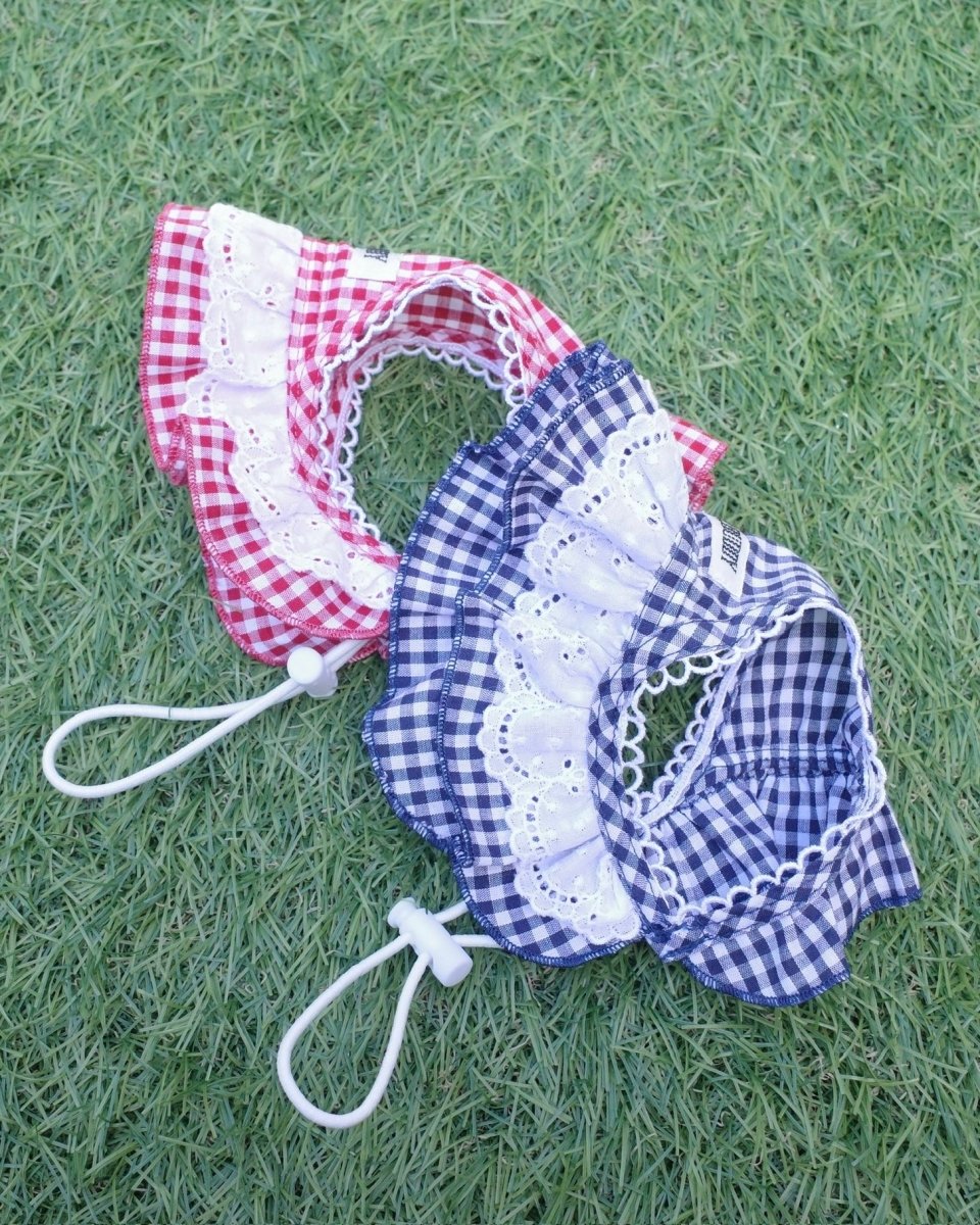 gingham check lace bonnet - HEY,BUDDY