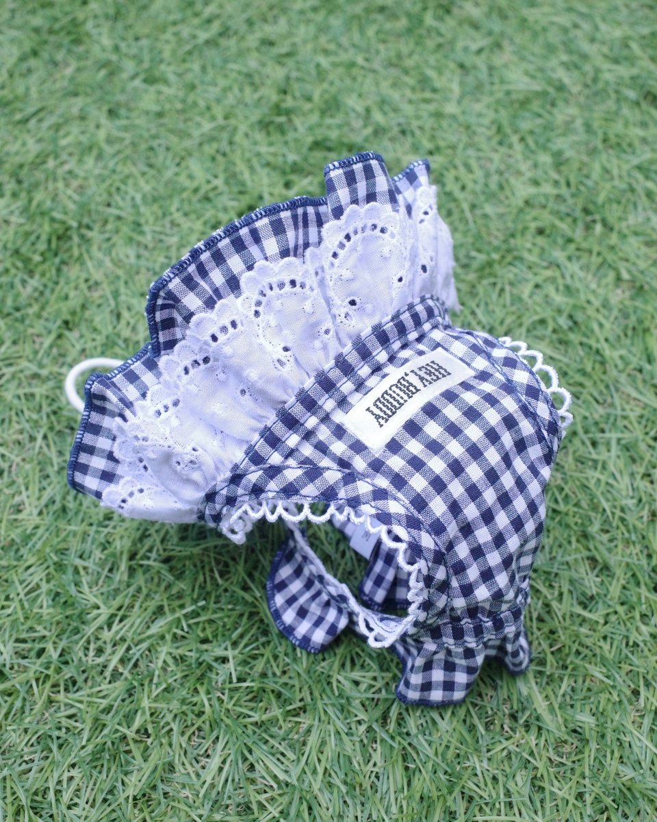 gingham check lace bonnet - HEY,BUDDY