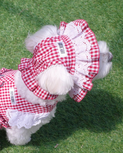gingham check lace bonnet - HEY,BUDDY
